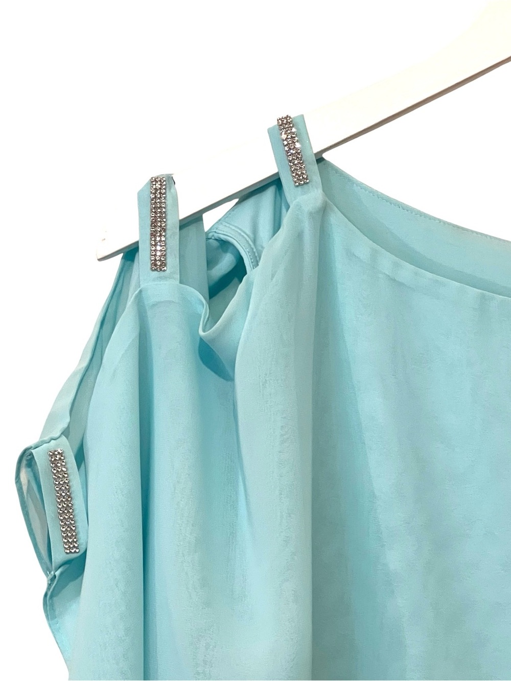 JM Collection Cold-Shoulder Rhinestone Blouse, Color Light Aqua, Size Large - Picture 4 of 8